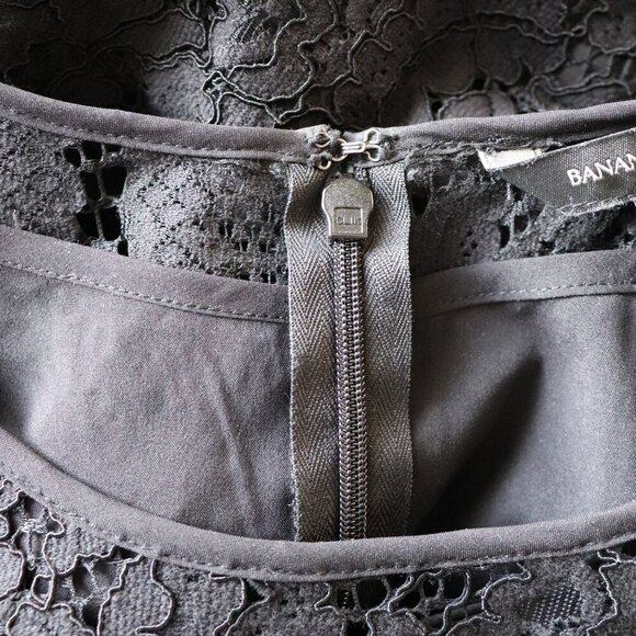 Banana Republic Women's Sz 8 Black Lace 1/4 Length Sleeve Crewneck Midi Dress‎ - Picture 11 of 14